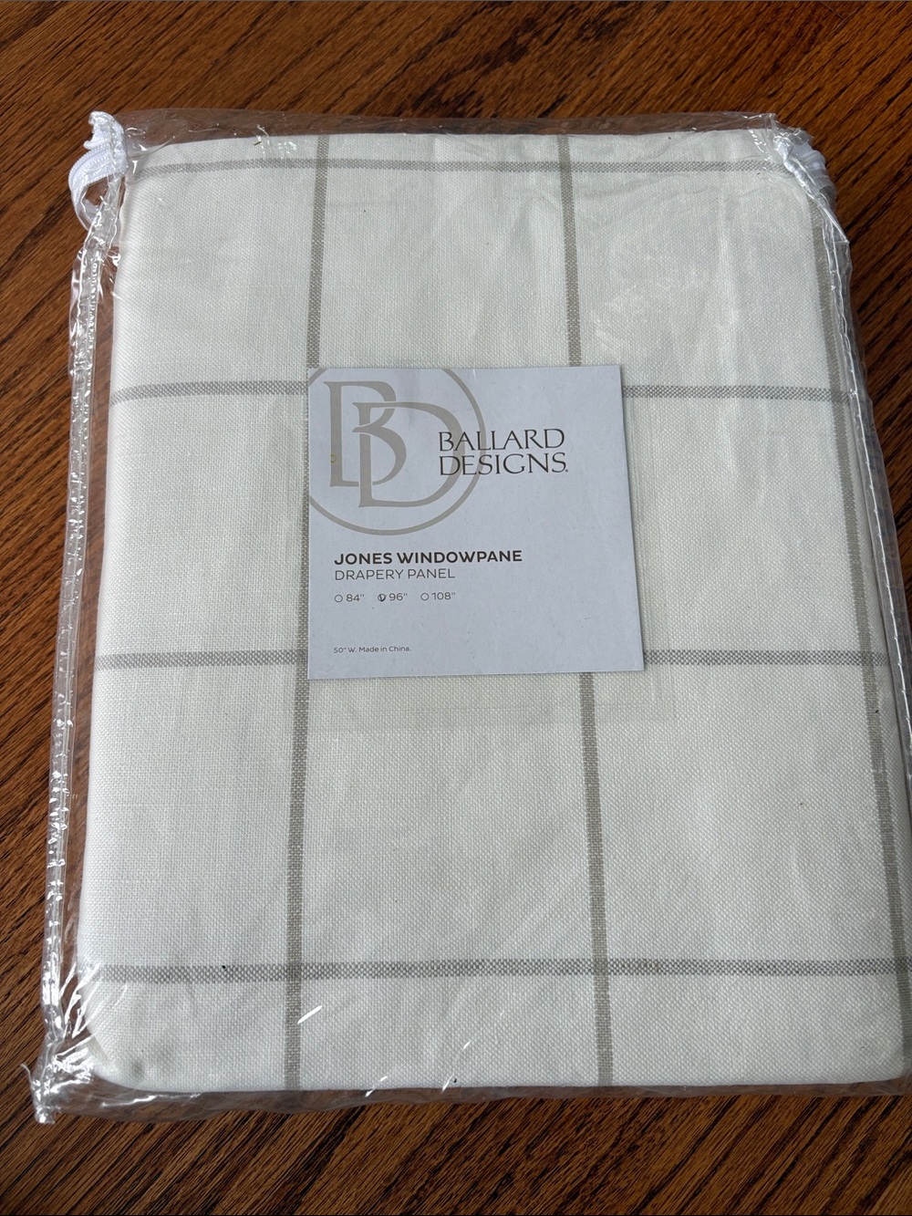 Ballard Designs Jones Windowpane Drapery Panel - Cream with Gray Windowpane